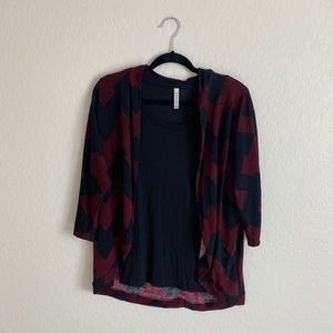 maroon and black cardigan